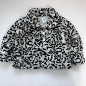 MudPie Faux Fur‎ Cheetah Print Girl’s Coat, Size 12-18 Months, Black and White